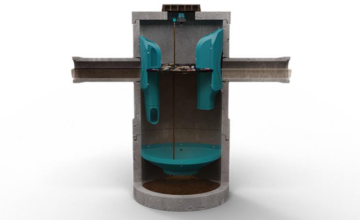 Downstream Defender® Select with collected sediments and floating pollutants