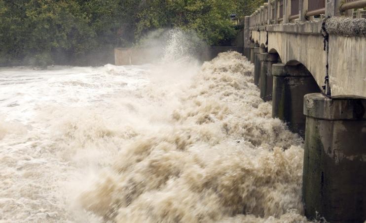 A bridge under flood waters